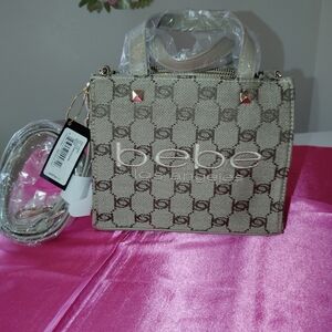 bebe Beige and Brown Mini Tote Bag
